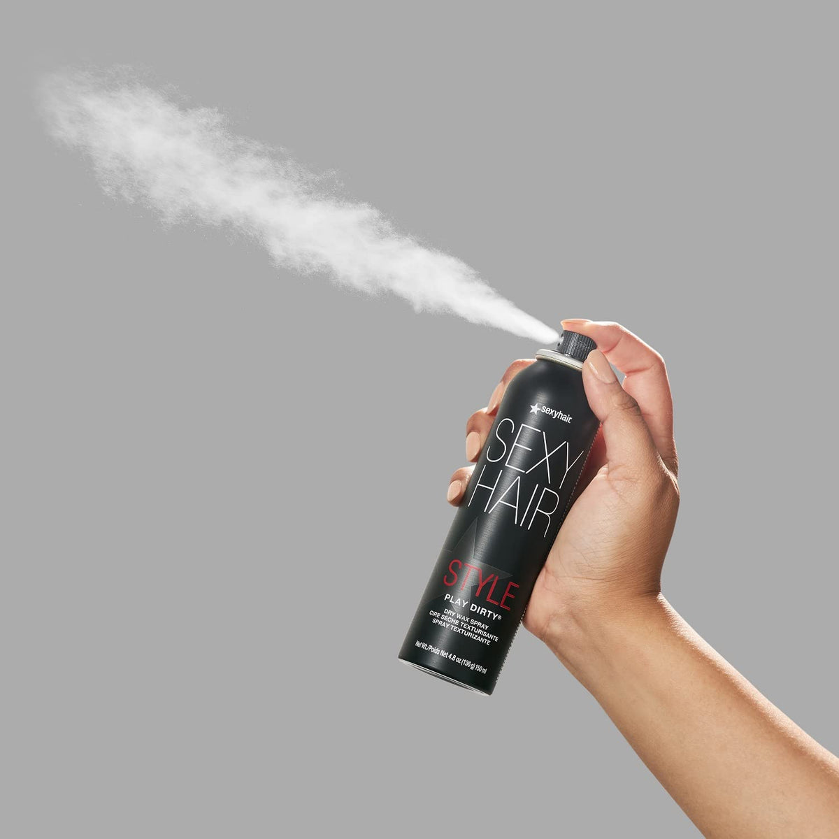 SexyHair can held in hand showing 4.8 oz size for travel convenience