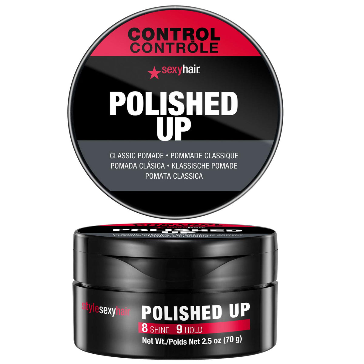 SexyHair jar front view showing label and compact 2.5 oz size for travel convenience