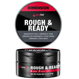 SexyHair Rough & Ready putty front jar shows compact packaging and easy storage benefit