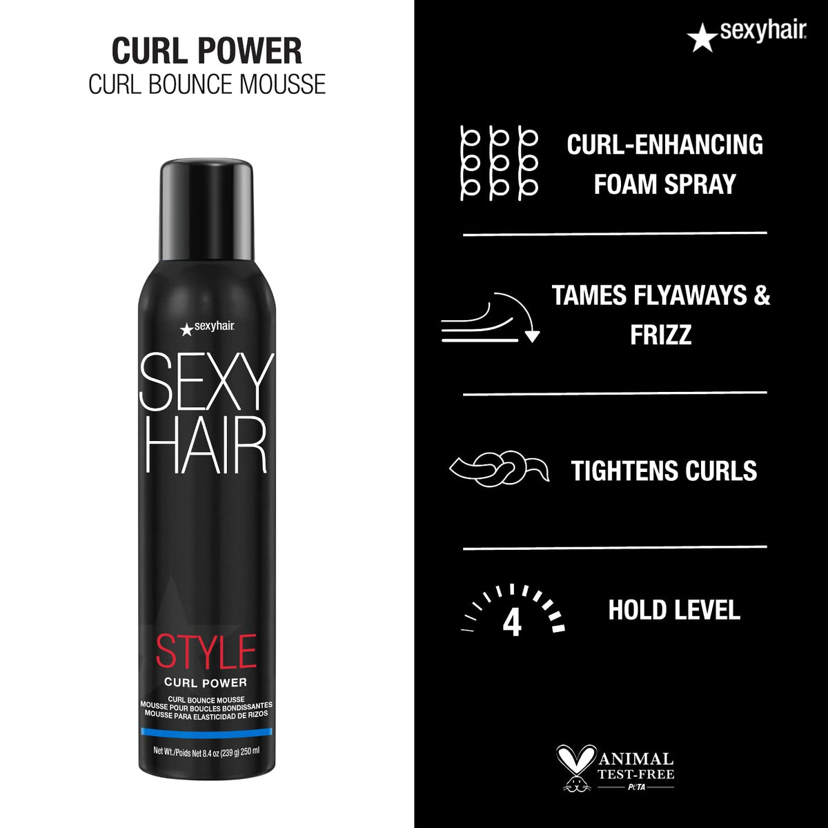 SexyHair can in hand showing 8.5 oz size for travel and routine