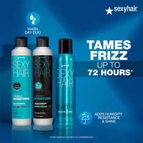 SexyHair label detail focusing on ingredients and UV protection benefits