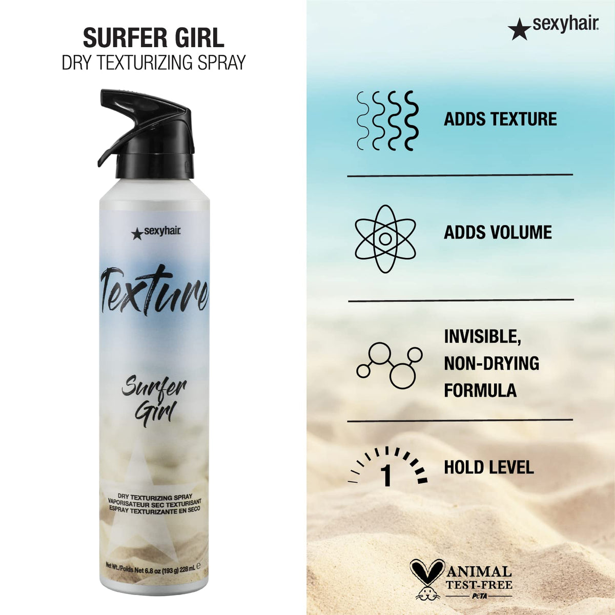 SexyHair Surfer Girl misting into hair to create lived-in texture and volume