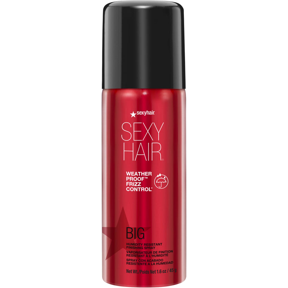SexyHair finish spray front packaging showing bottle and logo, protects styles
