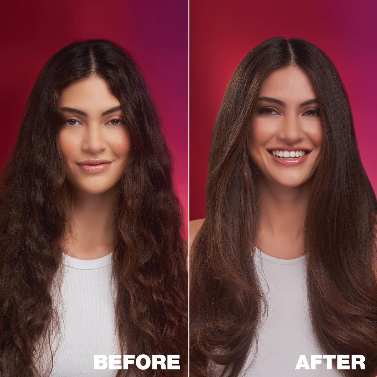 SexyHair before-and-after hair comparison showing frizz control benefit