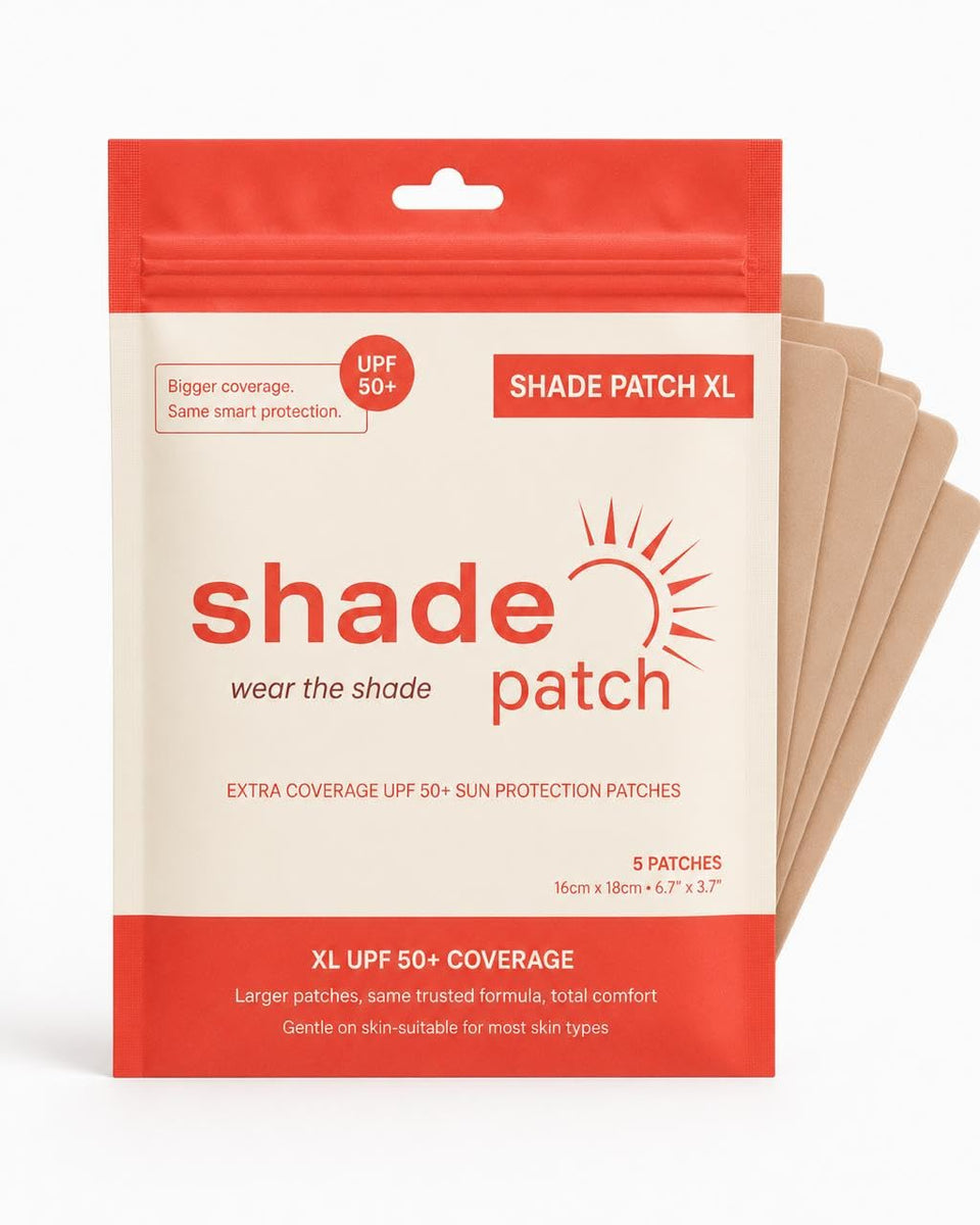 Shade Patch front packaging showing XL five-pack and clear labeling for instant protection