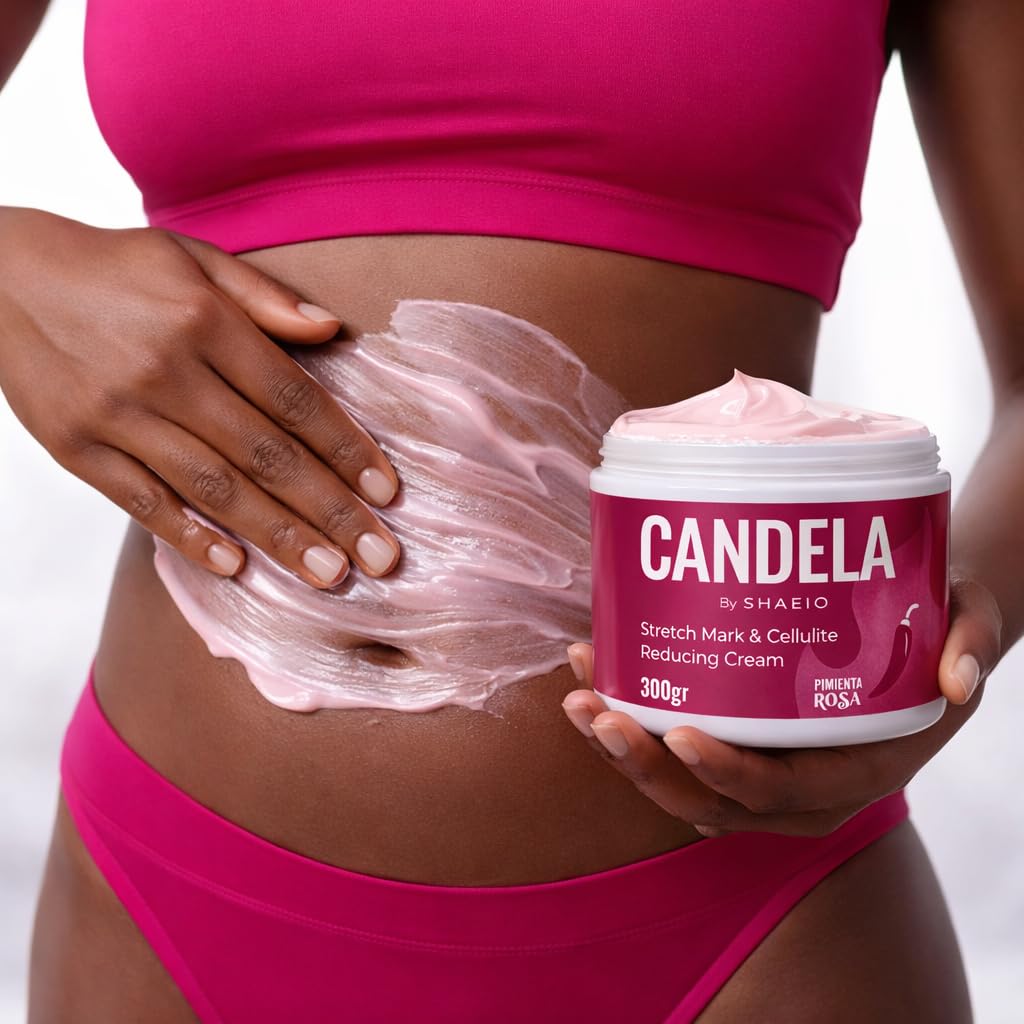 SHAEIO CANDELA label close-up highlighting brand and product details benefit