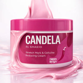 SHAEIO CANDELA on bathroom counter lifestyle scene suggesting daily routine benefit