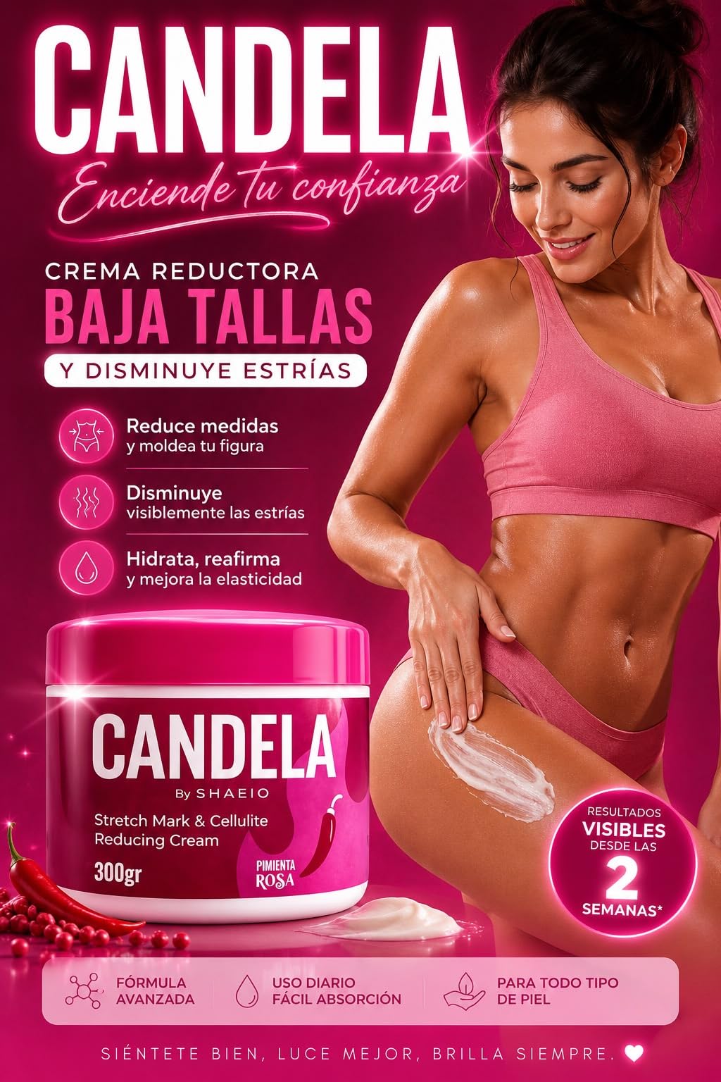 SHAEIO CANDELA 300g jar beside hand for scale conveying full-size benefit