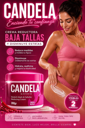 SHAEIO CANDELA 300g jar beside hand for scale conveying full-size benefit