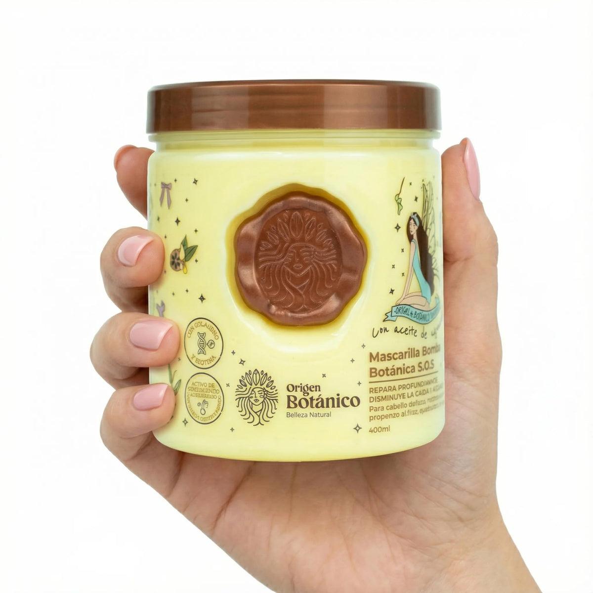 SHAEIO hand holding jar to show size and travel-friendly benefit