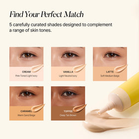 shaishaishai finger blending product under eye to show easy application and blending