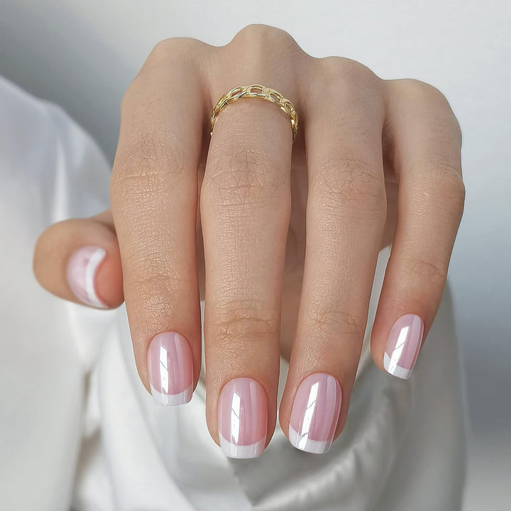 shangmeng front packaging showing white chrome French tips and included tools for easy application