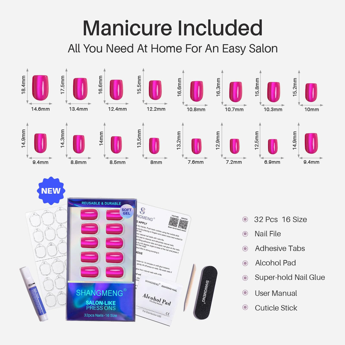 SHANGMENG hot pink before and after application showing instant manicure result