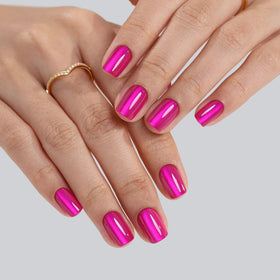 SHANGMENG hot pink hand model with ruler scale showing short size reference