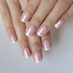 shangmeng applied nails with ruler for scale to show short square length and realistic look