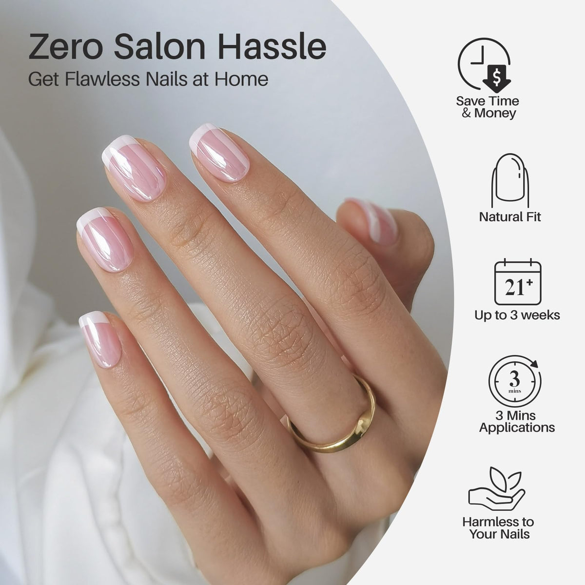 shangmeng nails on hand lifestyle image demonstrating glossy French tips for event-ready style