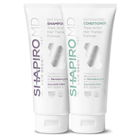 Shapiro MD front packaging showing dermatologists' DHT-fighting duo and clear branding benefit