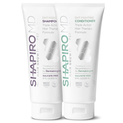 Shapiro MD front packaging showing dermatologists' DHT-fighting duo and clear branding benefit