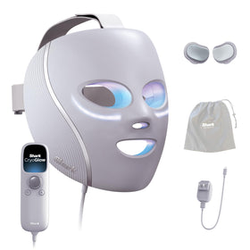 Shark CryoGlow front view showing lilac mask and full-face LED coverage benefit