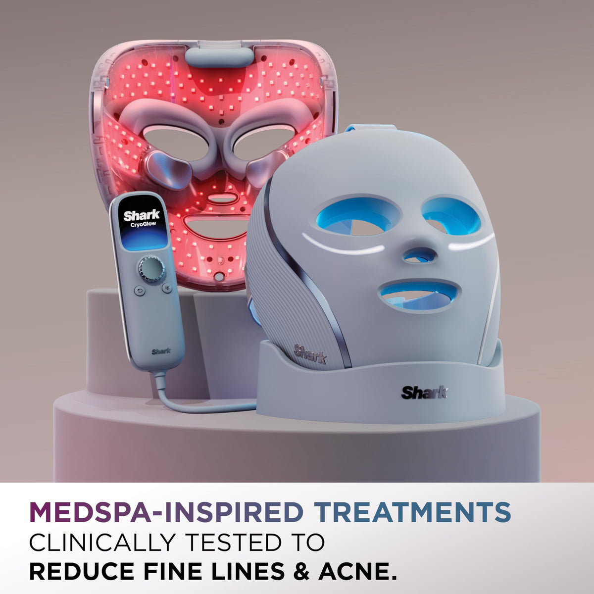 Shark CryoGlow under-eye module closeup showing adjustable chill for soothing