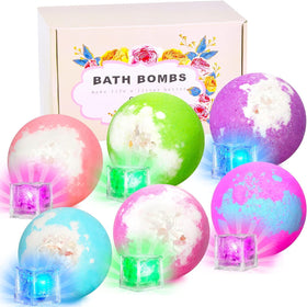 SHARLOVY front packaging showing six colorful bath bombs and benefits
