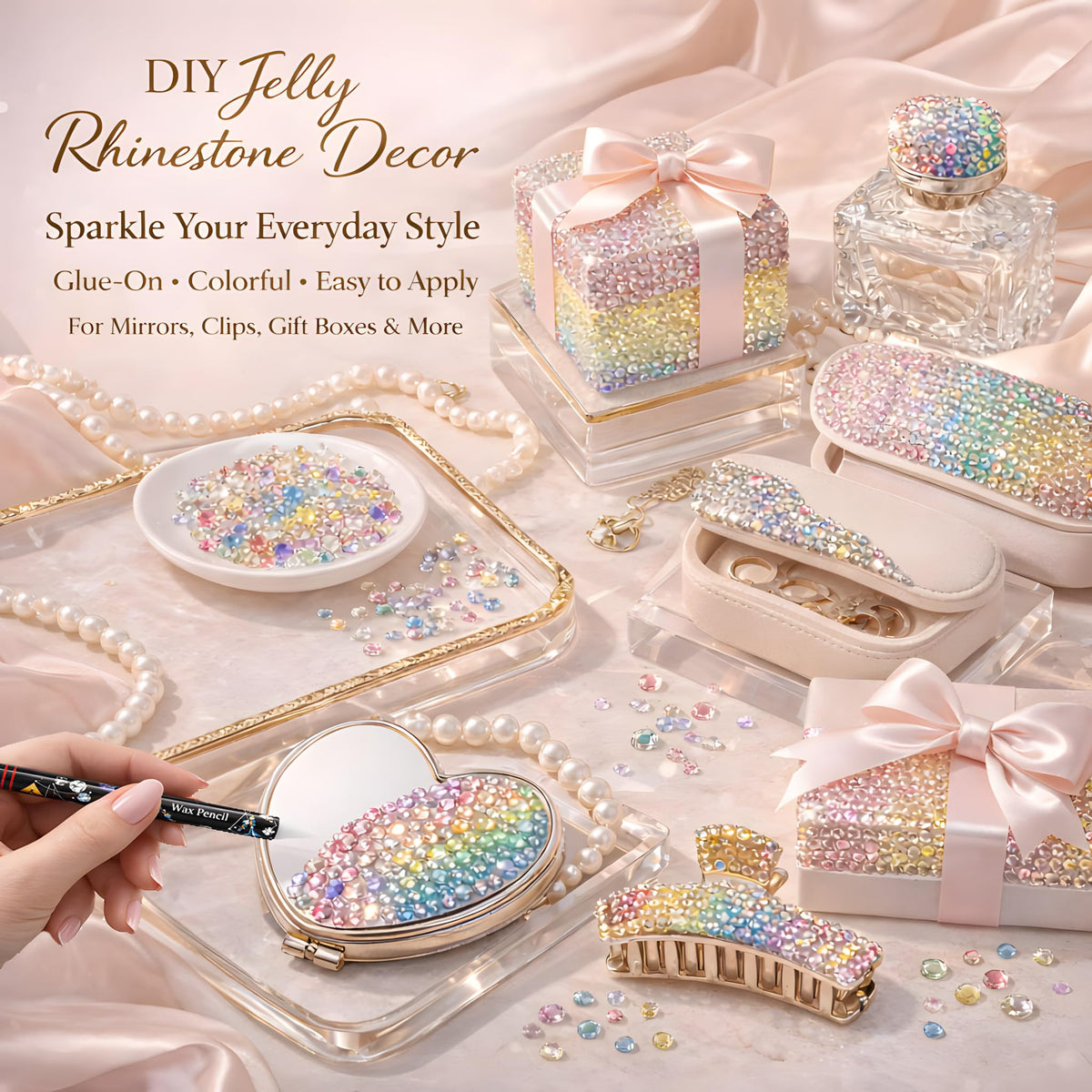 SHATANG rhinestones being applied to a tumbler showing decorative effect and finished sparkle