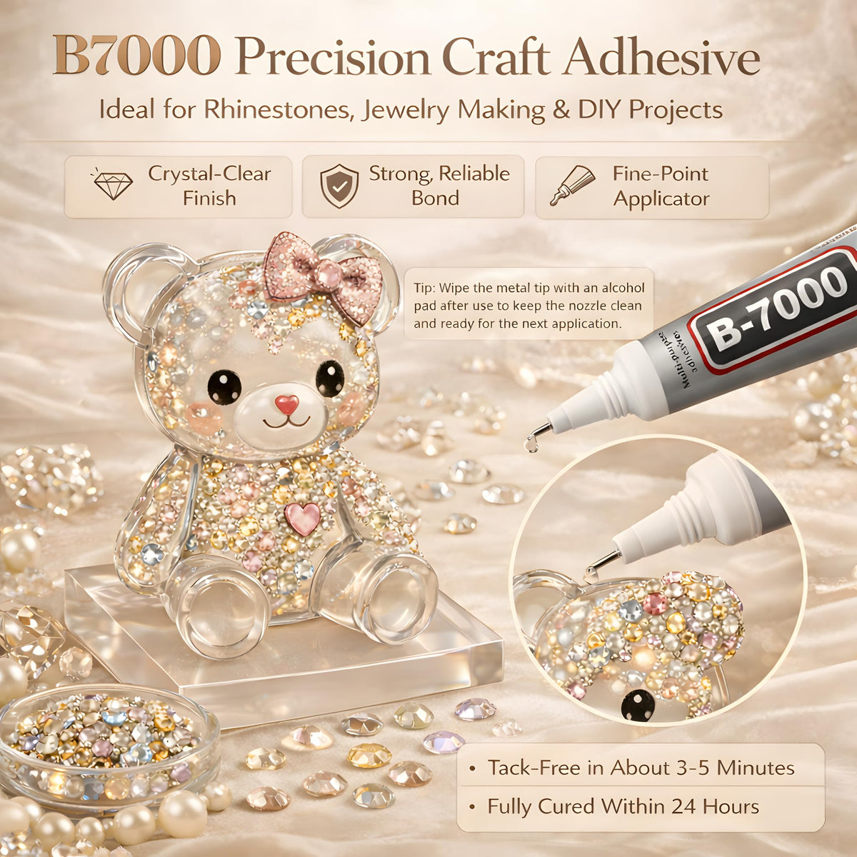 SHATANG trio of B7000 glue tubes and precision tips with tweezers and wax pens for neat placement