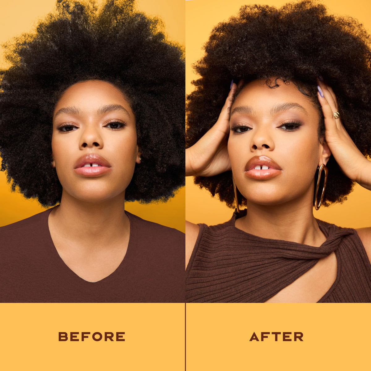 Shea Moisture before and after on curly hair showing reduced frizz and softness