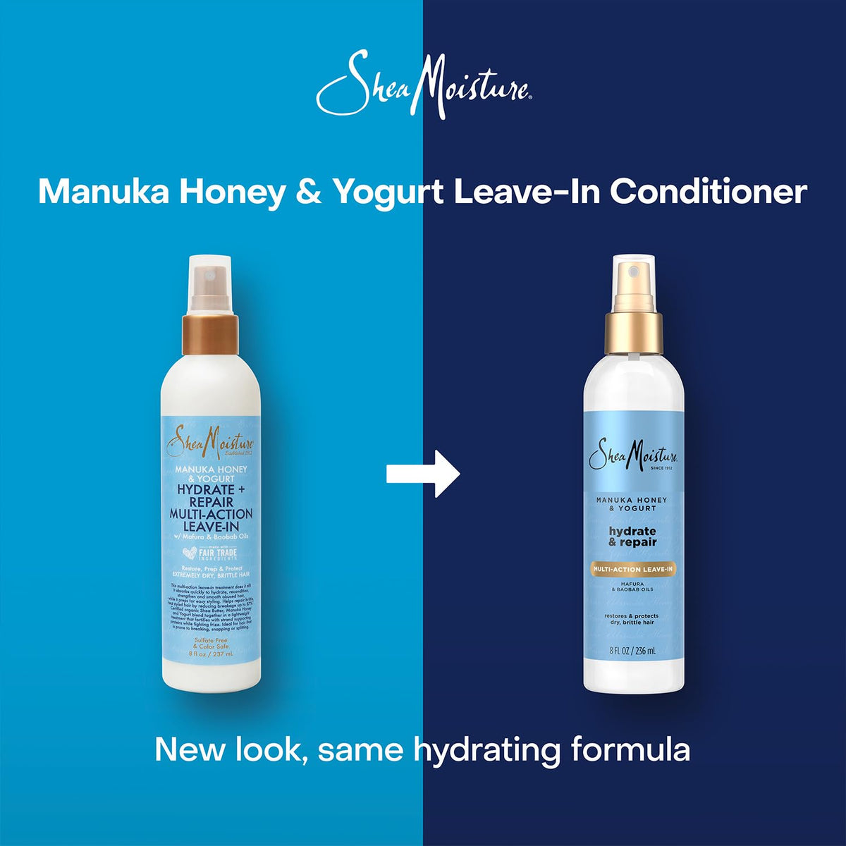 Shea Moisture visible before and after frizz control and smoother finish