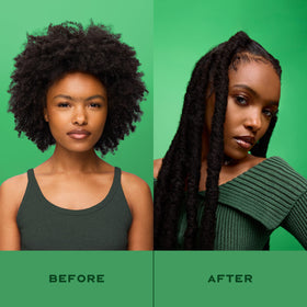 Shea Moisture being applied to damp hair to protect against styling damage