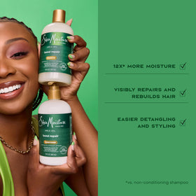 Shea Moisture before and after strand comparison showing reduced breakage