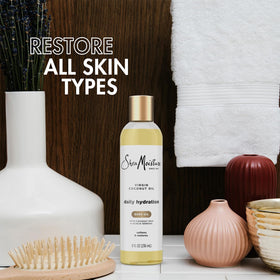 Shea Moisture bottle label detail highlighting coconut ingredients