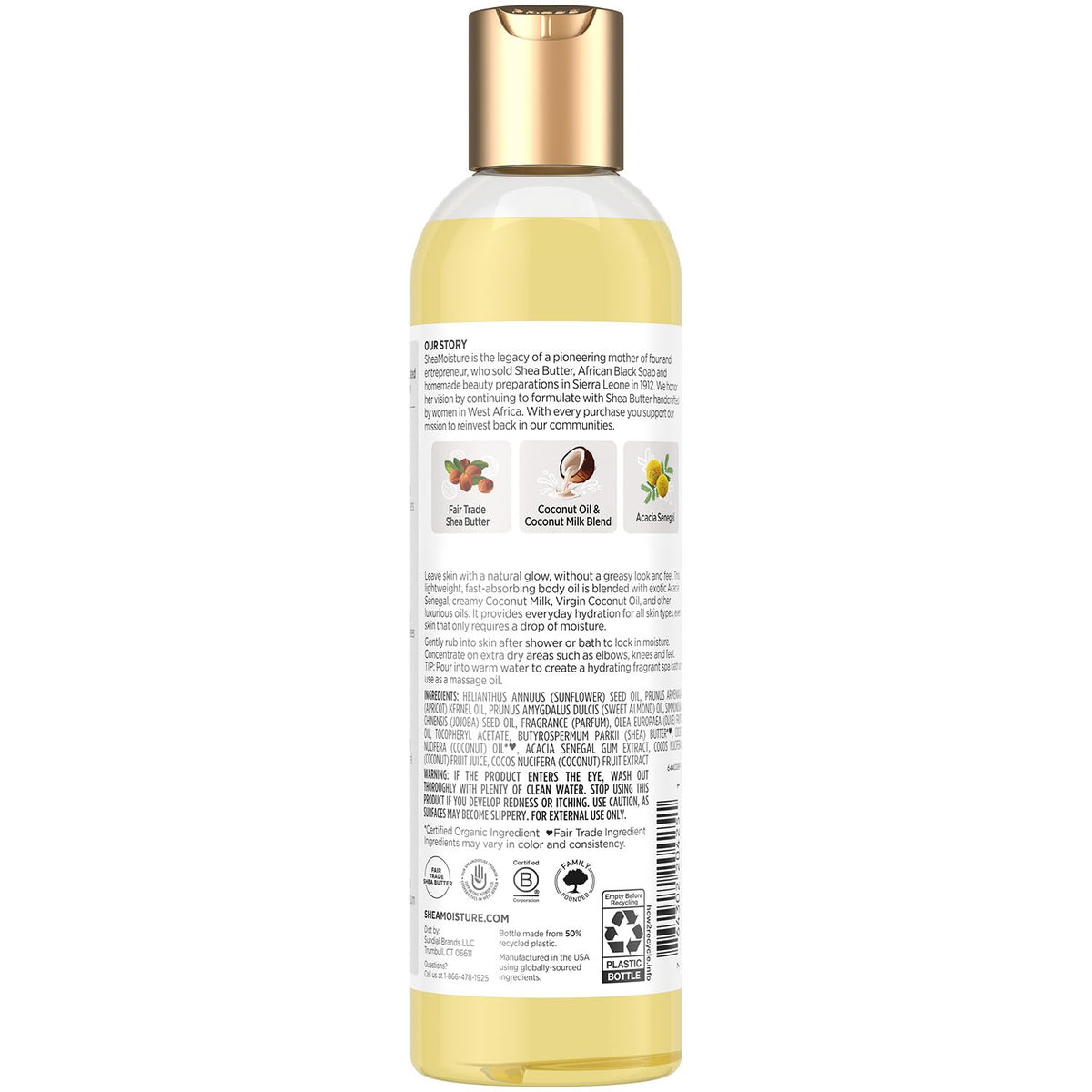 Shea Moisture close-up pour of clear oil showing fast absorption