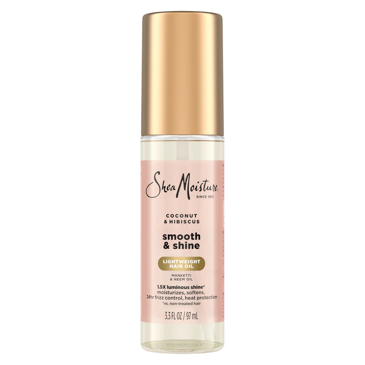 Shea Moisture front packaging showing bottle and benefits