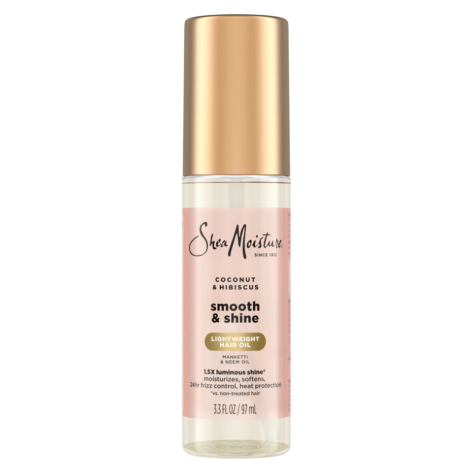 Shea Moisture front packaging showing bottle and benefits