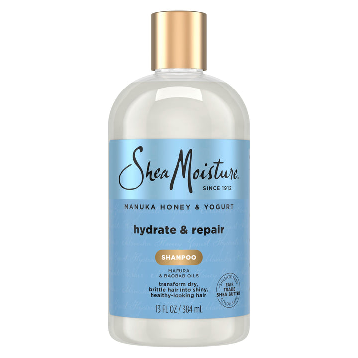 Shea Moisture front bottle showing hydrate and repair benefits