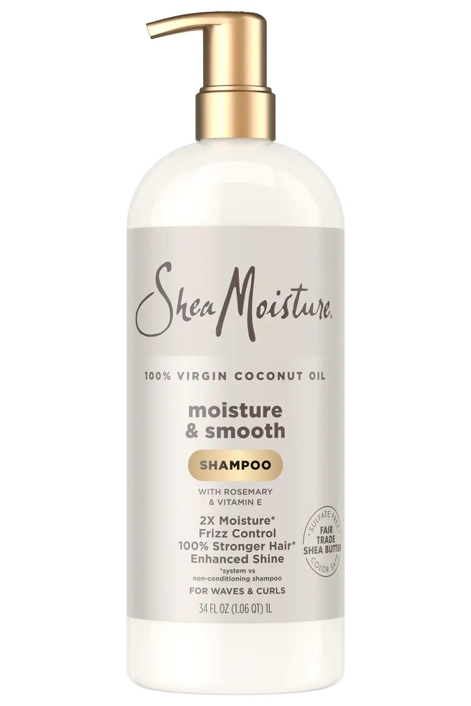 Shea Moisture front bottle shot showing 34oz label and moisturizing benefit