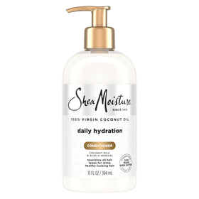 Shea Moisture front packaging showing 13 oz bottle and coconut branding benefit clarity