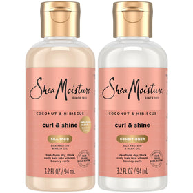 Shea Moisture front packaging travel set showing compact bottles and portability benefit