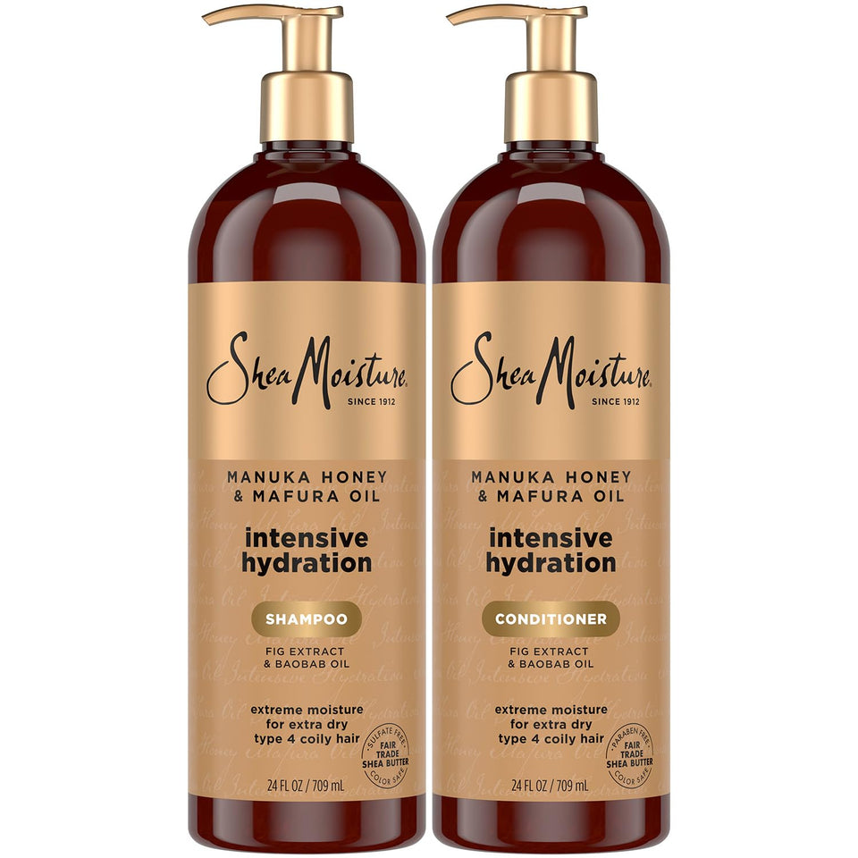 Shea Moisture front packaging showing set benefits and large bottles