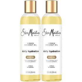 Shea Moisture front packaging showing two 8 oz bottles and benefits