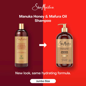 Shea Moisture ingredients display: Manuka honey, mafura, baobab oils nourish