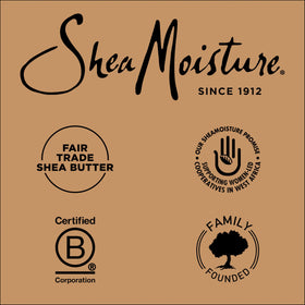 Shea Moisture label emphasizing fair trade shea butter and ethical sourcing