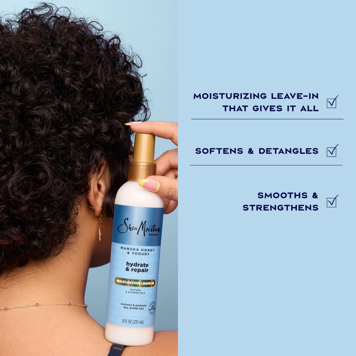 Close-up of Shea Moisture label highlighting key ingredients and clean formula