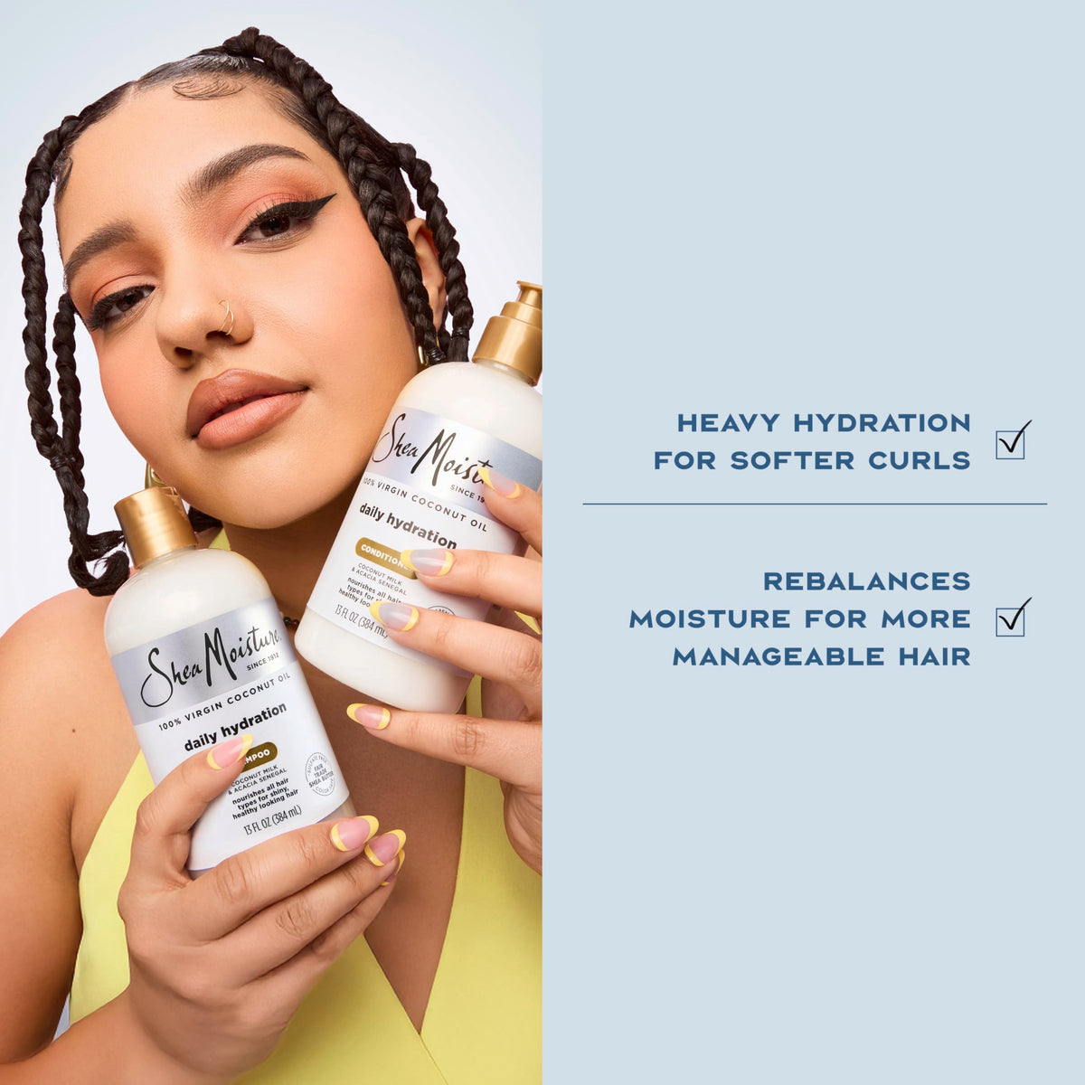 Shea Moisture ingredient label close-up showing coconut oil and Acacia Senegal benefits