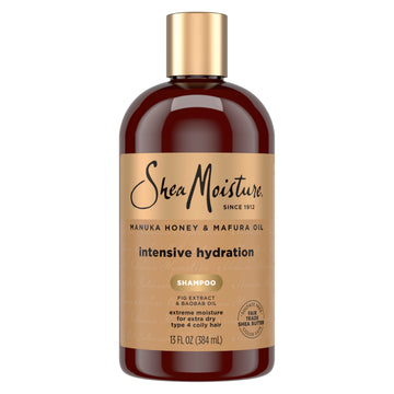 Shea Moisture bottle front view showing packaging and brand benefit