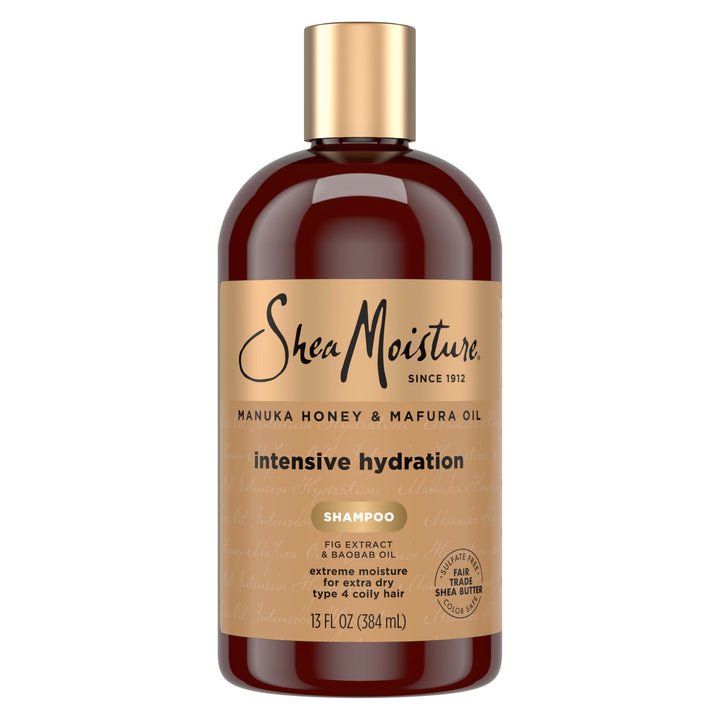Shea Moisture bottle front view showing packaging and brand benefit