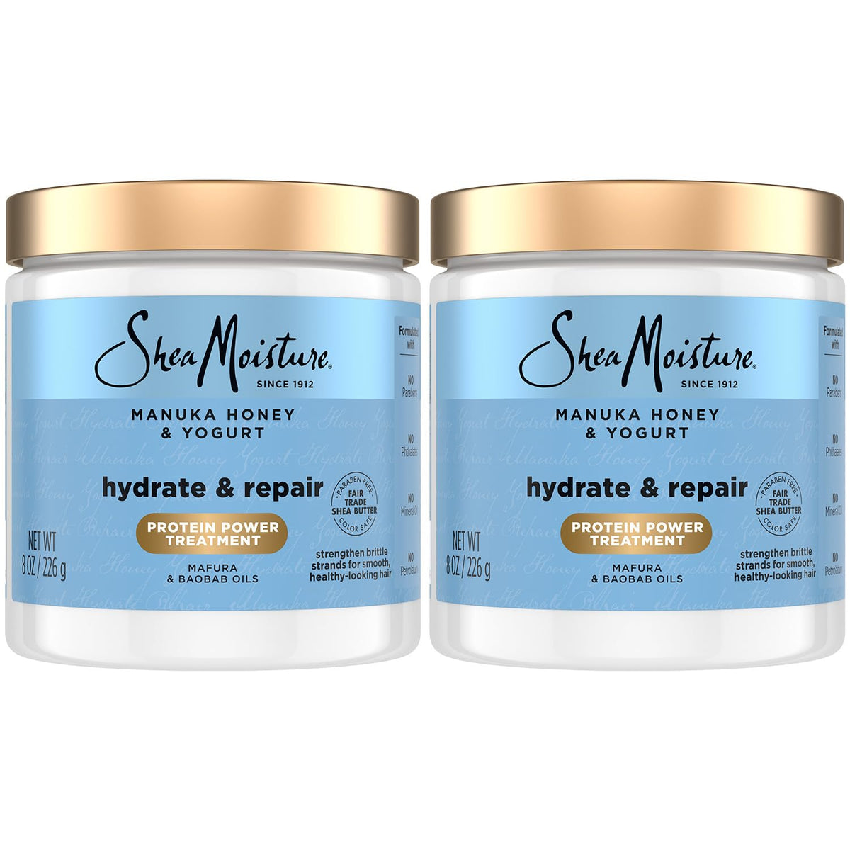 Shea Moisture front packaging showing two jars and hydrating benefits