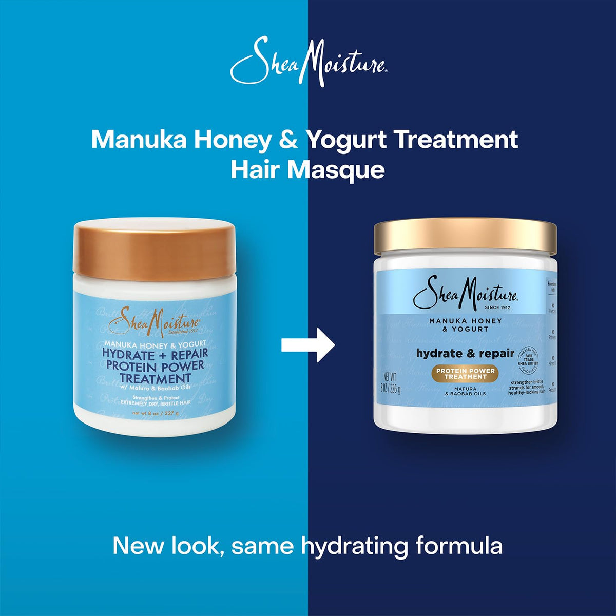 Shea Moisture jar next to a hand for size comparison and convenience