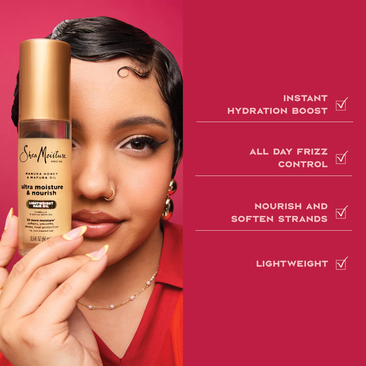 Shea Moisture serum on hands demonstrating easy application and slip
